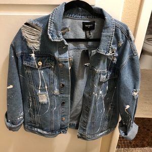 Distressed oversized denim jacket